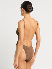 Bond-eye Everly One Piece in Cocoa Butter Lurex, view 2, click to see full size
