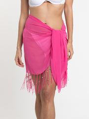 Pia Rossini San Remo Beaded Sarong In Hot Pink, view 1, click to see full size