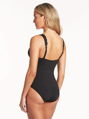 Sea Level Scallop Longline Tri One Piece in Black, view 2, click to see full size