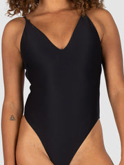 Baku Rococco V Neck Cheeky One Piece In Nero, view 4, click to see full size