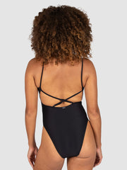 Baku Rococco V Neck Cheeky One Piece In Nero, view 2, click to see full size