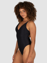 Baku Rococco V Neck Cheeky One Piece In Nero, view 3, click to see full size