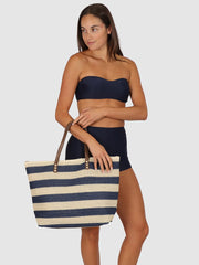 Baku Striped Bag In Navy/Beige, view 2, click to see full size