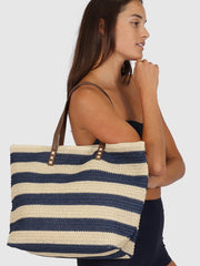 Baku Striped Bag In Navy/Beige, view 1, click to see full size