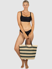 Baku Striped Bag In Olive/Beige, view 2, click to see full size