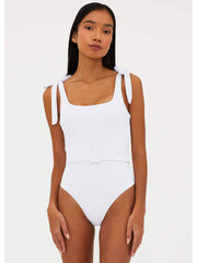 Beach Riot Sydney Belted One Piece in White, view 3, click to see full size
