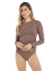 Sleek Rash Guard in Latte - Sandpipers, view 1, click to see full size