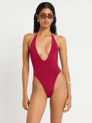 Bond-eye Alaia One Piece in Wine, view 1, click to see full size