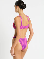 Bond-eye Lurex Scout Crop Top in Cerise Stripe, view 2, click to see full size