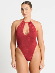 Bond-eye Bisou One Piece in Mineral Red Palm, view 3, click to see full size