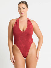 Bond-eye Bisou One Piece in Mineral Red Palm, view 1, click to see full size