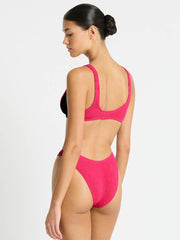 Bond-eye Splice Scout Crop Top in Raspberry/Black, view 2, click to see full size