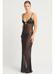 Bond-eye Cindy Ring Maxi Dress In Polka Dot Mesh, view 3, click to see full size