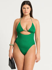 Beaded Fowler One Piece in Emerald Shimmer, view 4, click to see full size