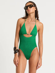 Beaded Fowler One Piece in Emerald Shimmer, view 1, click to see full size