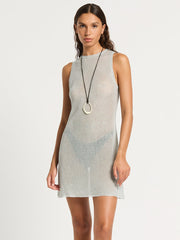 Asher Mini Dress in Silver Knit, view 1, click to see full size
