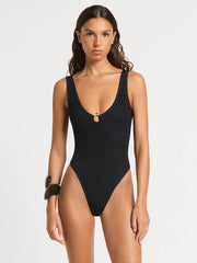 Bond-eye Ring Mara One Piece in Black Shimmer, view 1, click to see full size