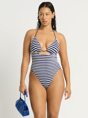 Bond-eye Beaded Fowler One Piece in Navy/White, view 4, click to see full size
