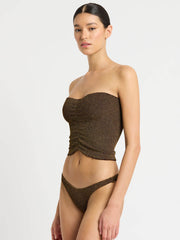 Bond-eye Dara Top/Skirt In Cocoa Lurex, view 3, click to see full size