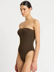 Bond-eye Fane One Piece Bandeau In Cocoa Lurex, view 3, click to see full size