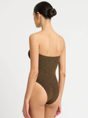 Bond-eye Fane One Piece Bandeau In Cocoa Lurex, view 2, click to see full size