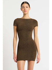 Bond-eye Jerrie Dress In Cocoa Lurex, view 6, click to see full size