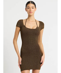 Bond-eye Jerrie Dress In Cocoa Lurex, view 4, click to see full size