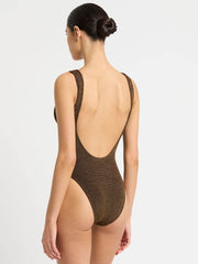 Bond-eye Lurex Mara One Piece In Cocoa Lurex, view 2, click to see full size