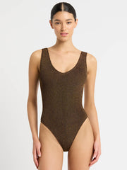 Bond-eye Lurex Mara One Piece In Cocoa Lurex, view 1, click to see full size