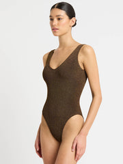 Bond-eye Lurex Mara One Piece In Cocoa Lurex, view 3, click to see full size