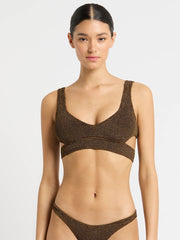 Bond-eye Lurex Nino Crop Top In Cocoa Lurex, view 1, click to see full size