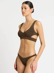 Bond-eye Lurex Nino Crop Top In Cocoa Lurex, view 3, click to see full size