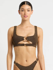 Bond-eye Ring Sasha Crop Top In Cocoa Lurex, view 1, click to see full size