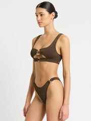 Bond-eye Ring Sasha Crop Top In Cocoa Lurex, view 3, click to see full size