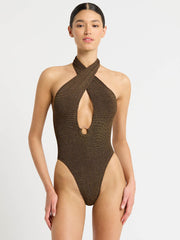 Bond-eye Tatiana One Piece In Cocoa Lurex, view 4, click to see full size