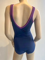 Finz One Piece V Neck V Back In Navy/Purple, view 3, click to see full size