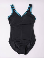 Finz One Piece V Neck V Back In Black/Teal, view 1, click to see full size