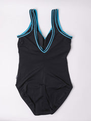 Finz One Piece V Neck V Back In Black/Teal, view 2, click to see full size