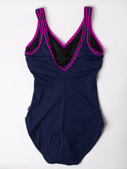 Finz One Piece V Neck V Back In Navy/Purple, view 3, click to see full size