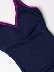 Finz One Piece V Neck V Back In Navy/Purple, view 4, click to see full size