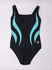 Finz Lightning Splice One Piece In Black/Aqua, view 1, click to see full size