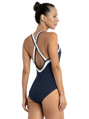Finz One Piece High Neck Mastectomy In Navy, view 2, click to see full size
