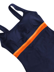 Finz Horizontal Splice One Piece In Navy/Orange, view 2, click to see full size