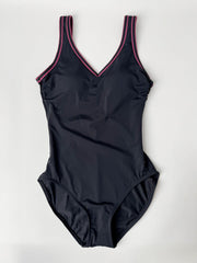 One Piece V Neck V Back In Black/Raspberry, view 1, click to see full size