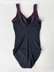 V Neck V Back Tank Long In Black/Raspberry, view 2, click to see full size