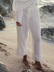 Handloom Paloma Paper Bag Pants In White, view 6, click to see full size