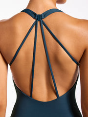 Jets Halter Plunge One Piece In Midnight Teal, view 4, click to see full size