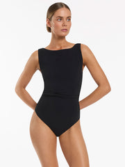 Jets Jetset Boat Neck One Piece In Black, view 1, click to see full size