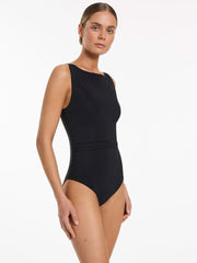 Jets Jetset Boat Neck One Piece In Black, view 3, click to see full size