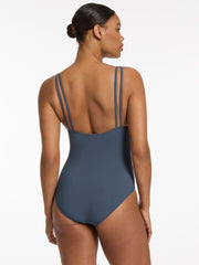 Jets Jetset Double Strap One Piece In Steel Blue, view 2, click to see full size